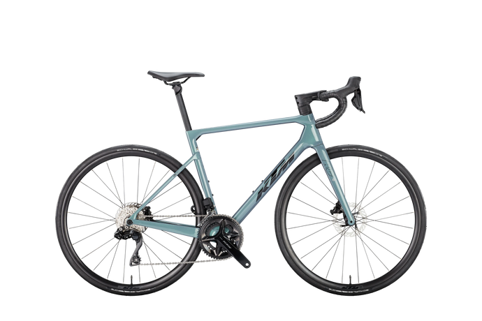 Vélo de Route KTM Revelator Alto Elite Carbone Gamme 2026 Bleu Vert/Noir Argenté