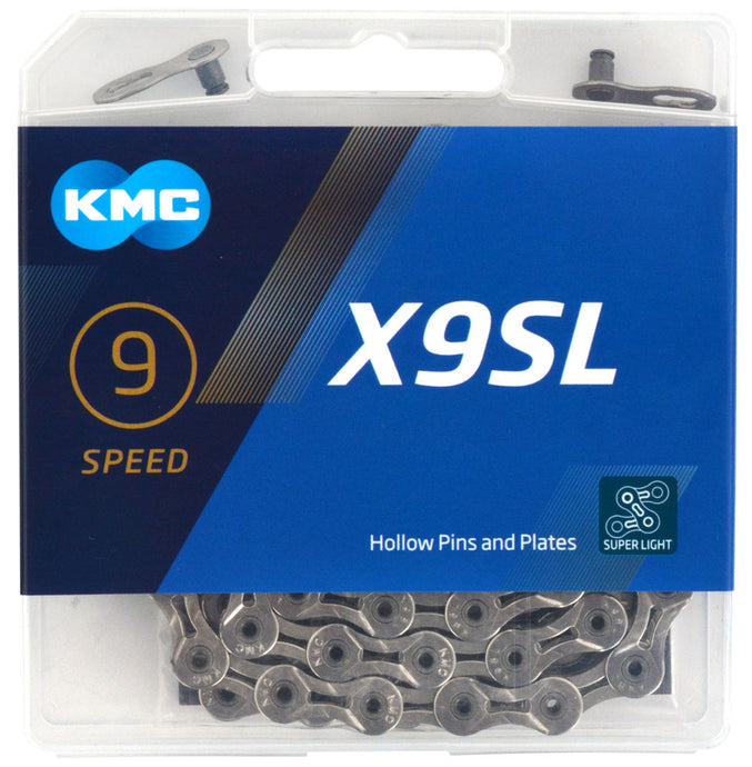 Chaîne KMC 9 Vitesses X9SL 114 Maillons Argent Compatible Sram et Shimano